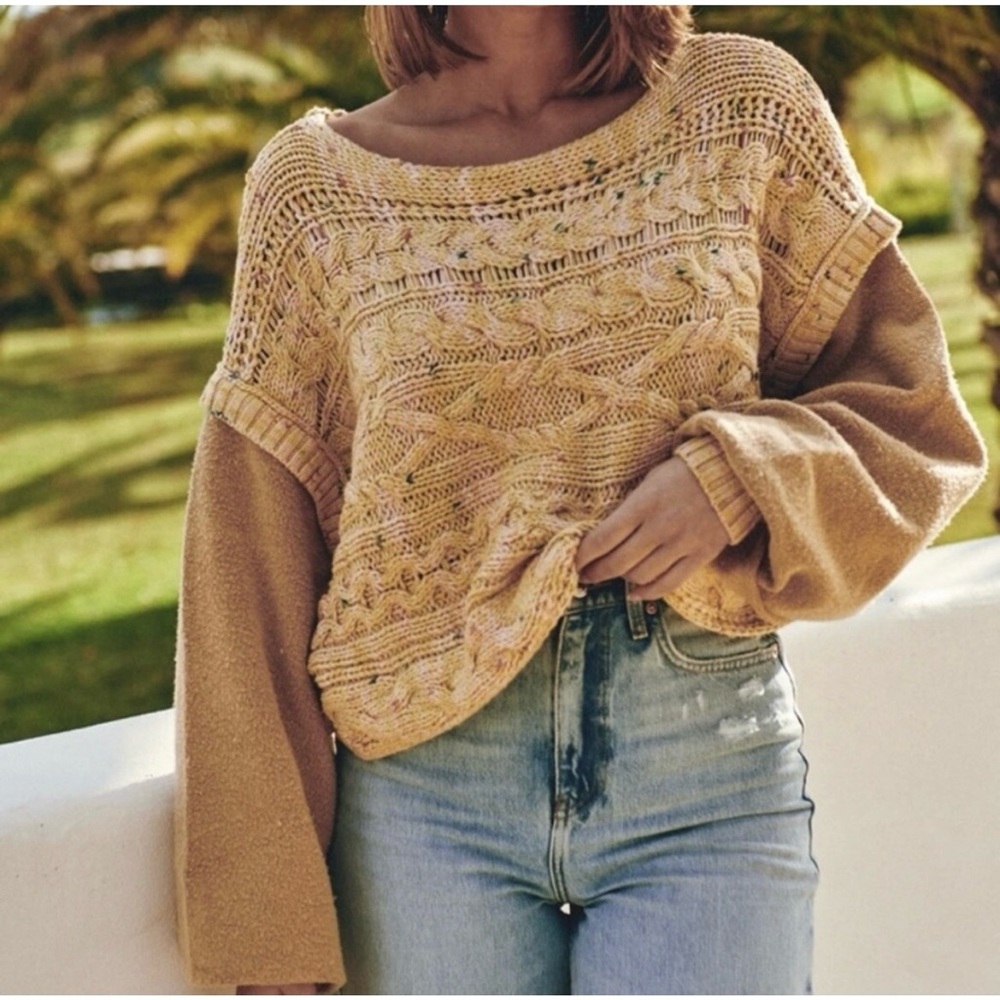 FREE PEOPLE Honey Cable Knit Pullover Small